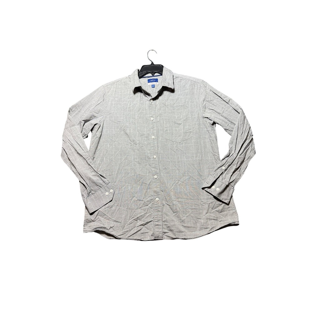 Apt.‎ 9 Button Down Shirt Mens Large Gray Excellent Long Sleeve Cotton Plaid